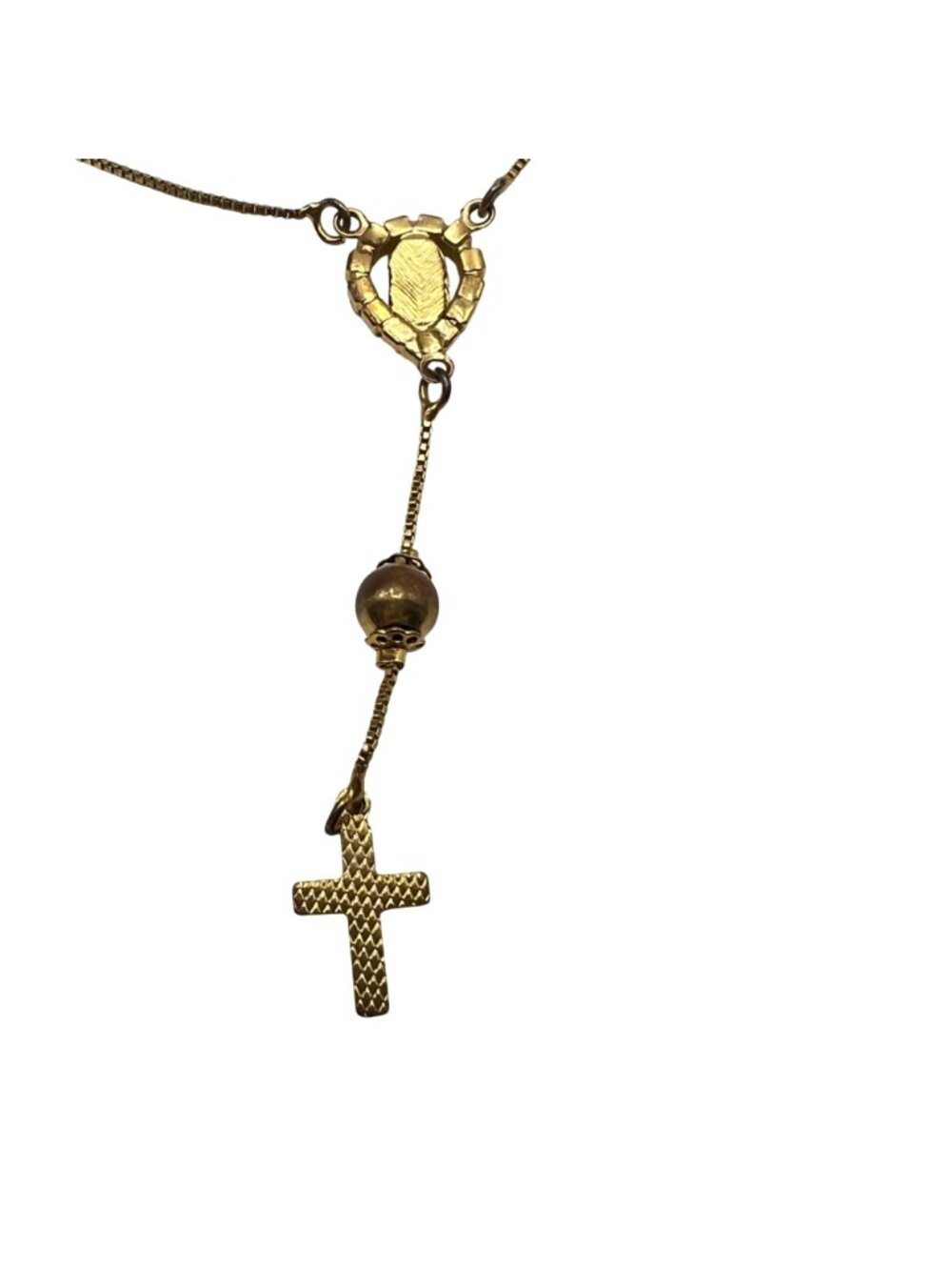 Vintage 18k Gold Filled Rosary Necklace Miraculous Medal Rhinestone Y Drop LOOK - Picture 7 of 8